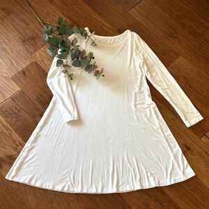 Popyoung White Long Sleeve Stretchy Swing Knee Length Dress Women's Size XL